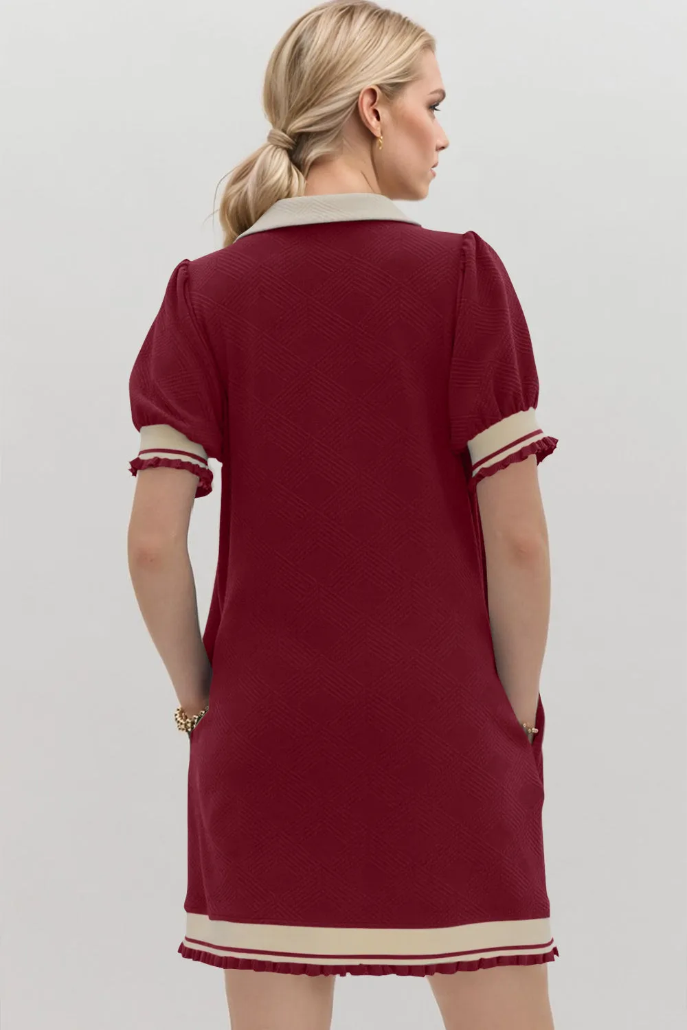 Hazel Blues® |  Oh Frill Contrast Trim Johnny Collar Short Sleeve Mini Dress