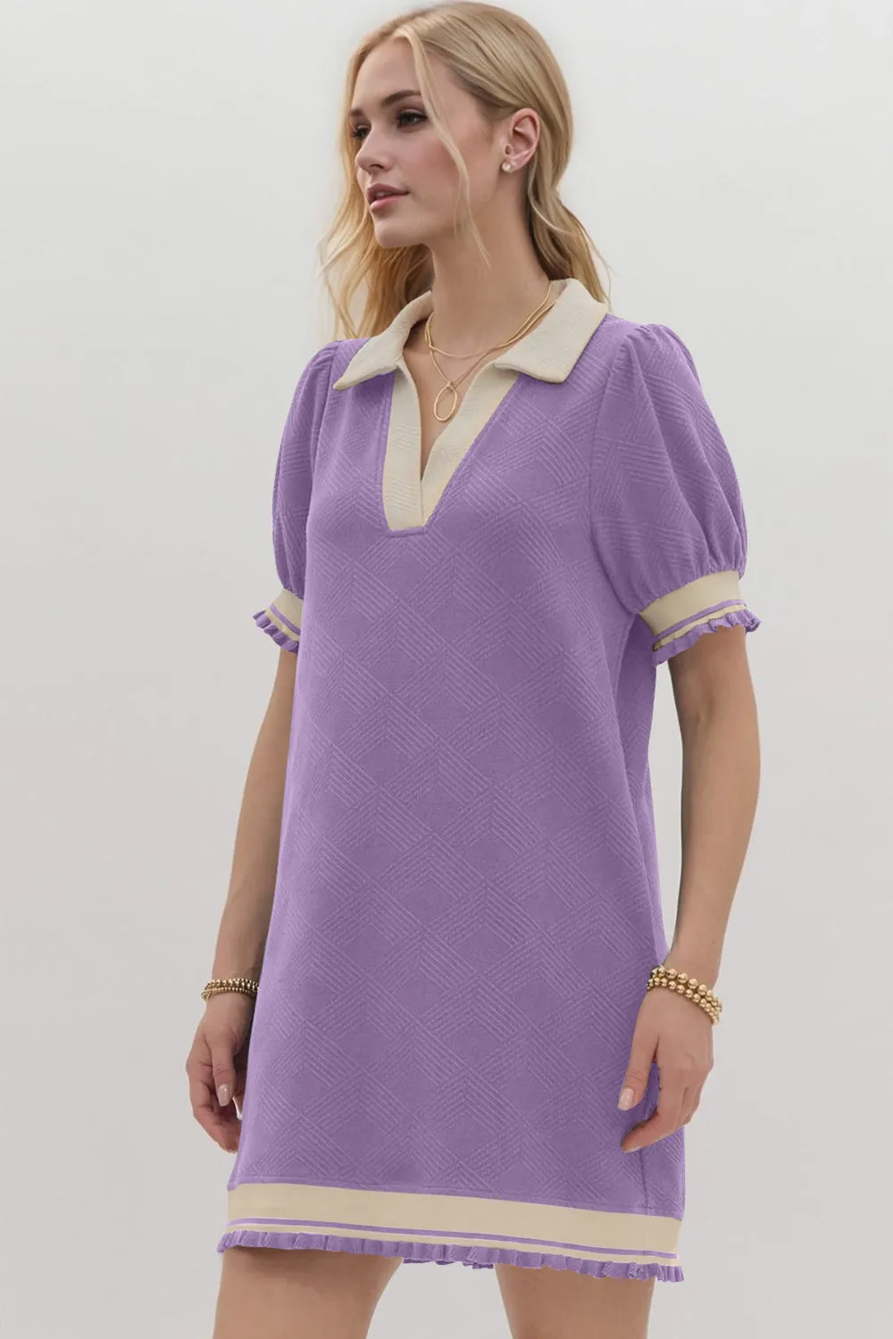 Hazel Blues® |  Oh Frill Contrast Trim Johnny Collar Short Sleeve Mini Dress
