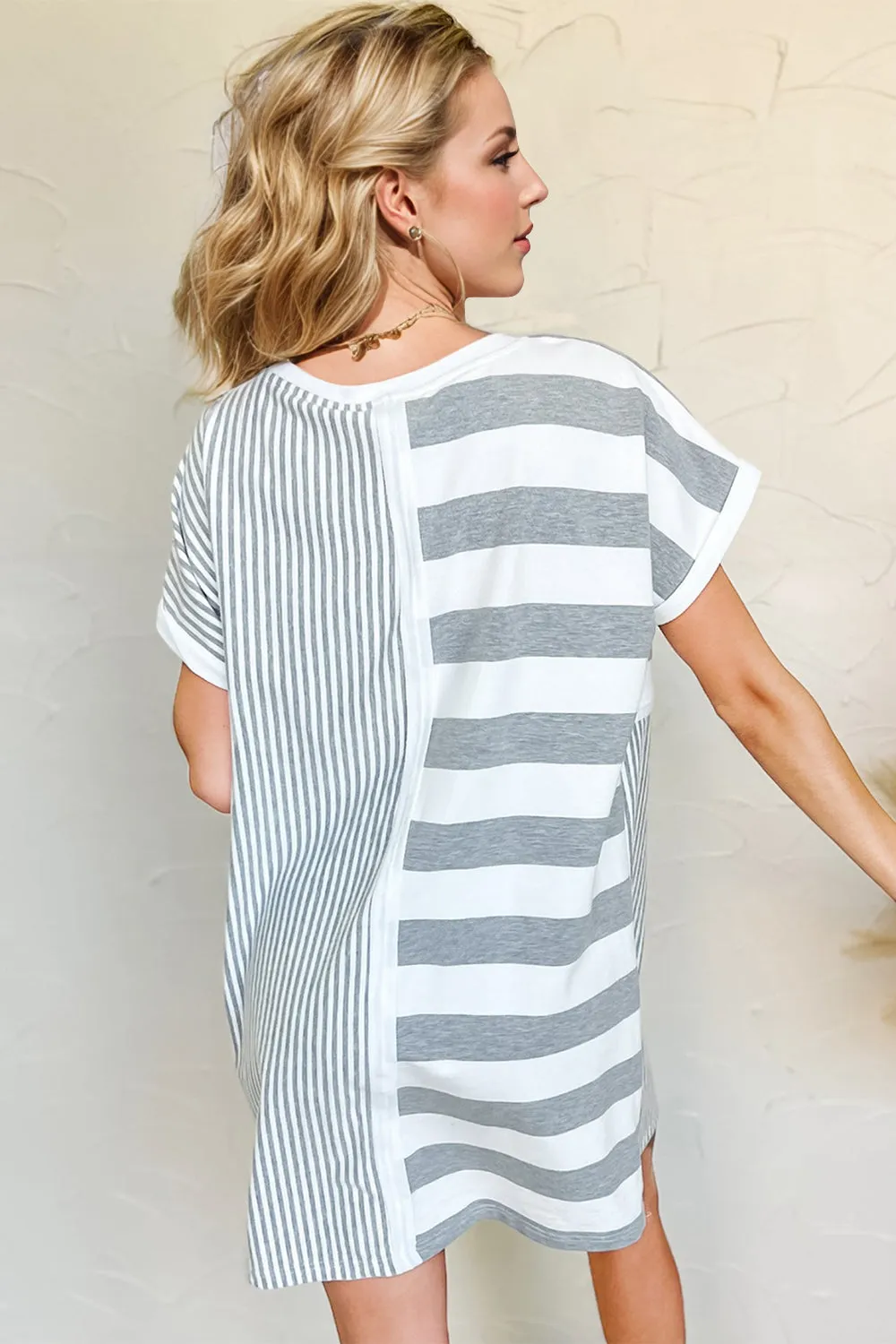 Hazel Blues® |  Oh Striped Round Neck Short Sleeve Mini Tee Dress