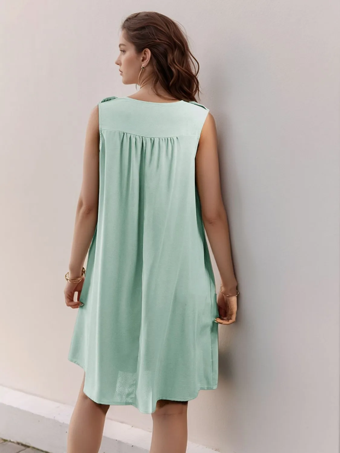 Hazel Blues® |  Perfee Button Detail Round Neck Sleeveless Mini Dress