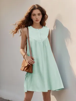 Hazel Blues® |  Perfee Button Detail Round Neck Sleeveless Mini Dress