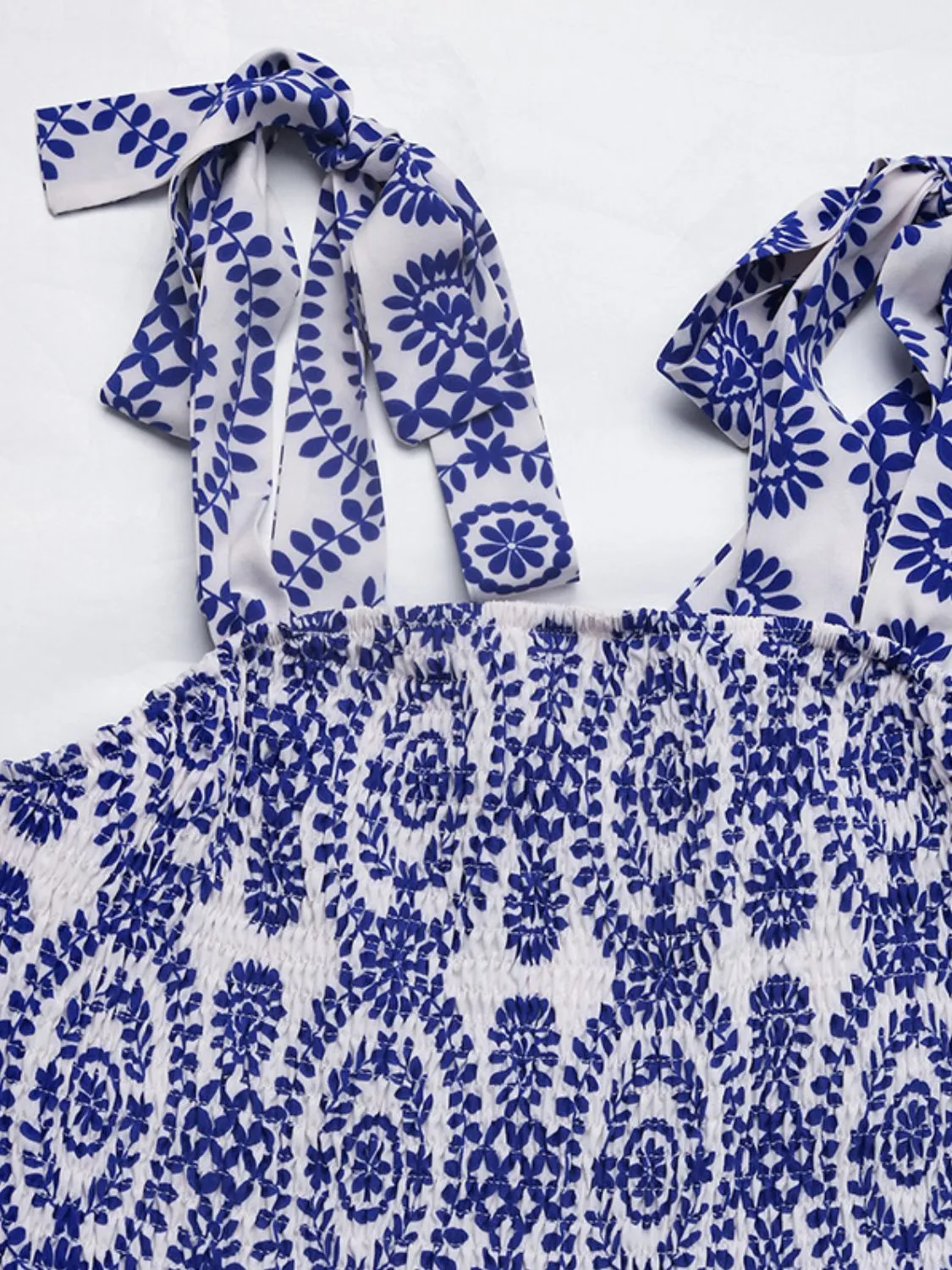 Hazel Blues® |  Perfee Slit Smocked Square Neck Printed Maxi Cami Dress