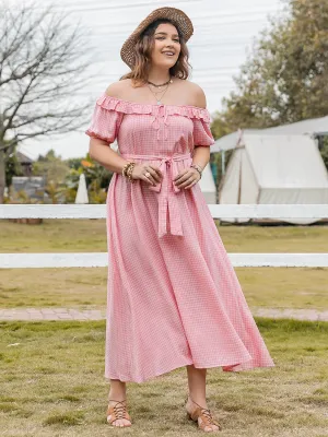 Hazel Blues® | Plaid Off-Shoulder Short Sleeve Midi Dress