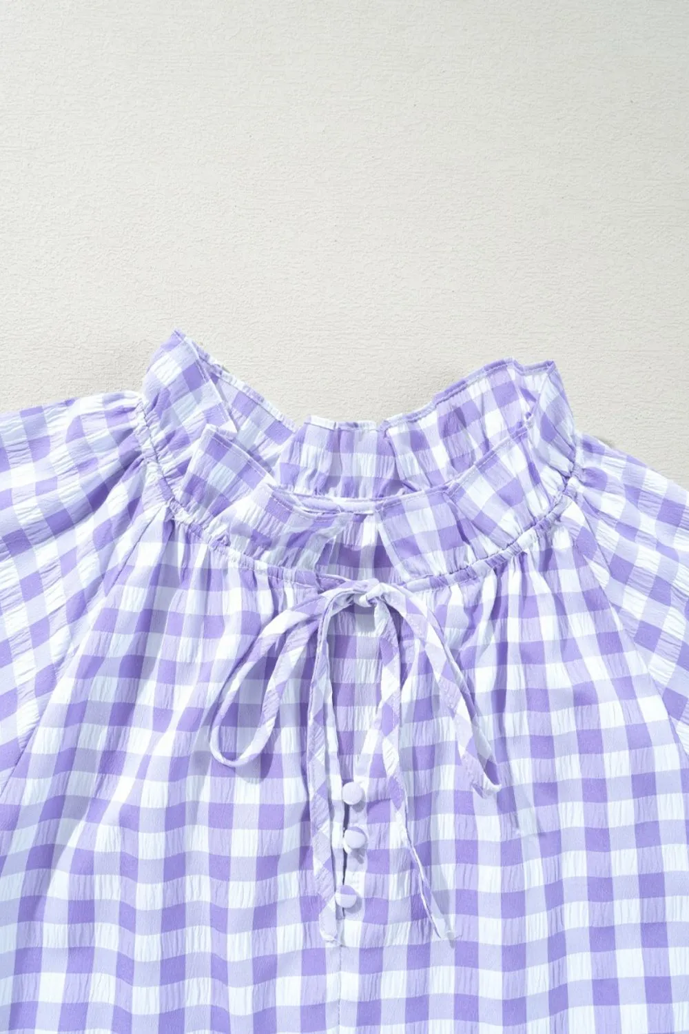Hazel Blues® |  Plaid Tie Neck Short Sleeve Babydoll Mini Dress