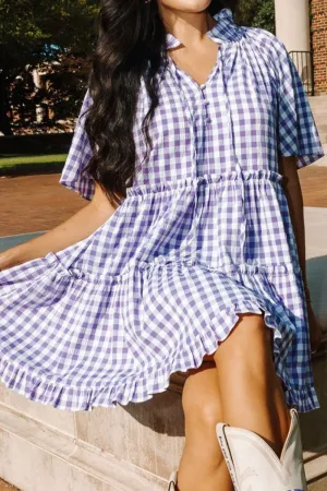 Hazel Blues® |  Plaid Tie Neck Short Sleeve Babydoll Mini Dress