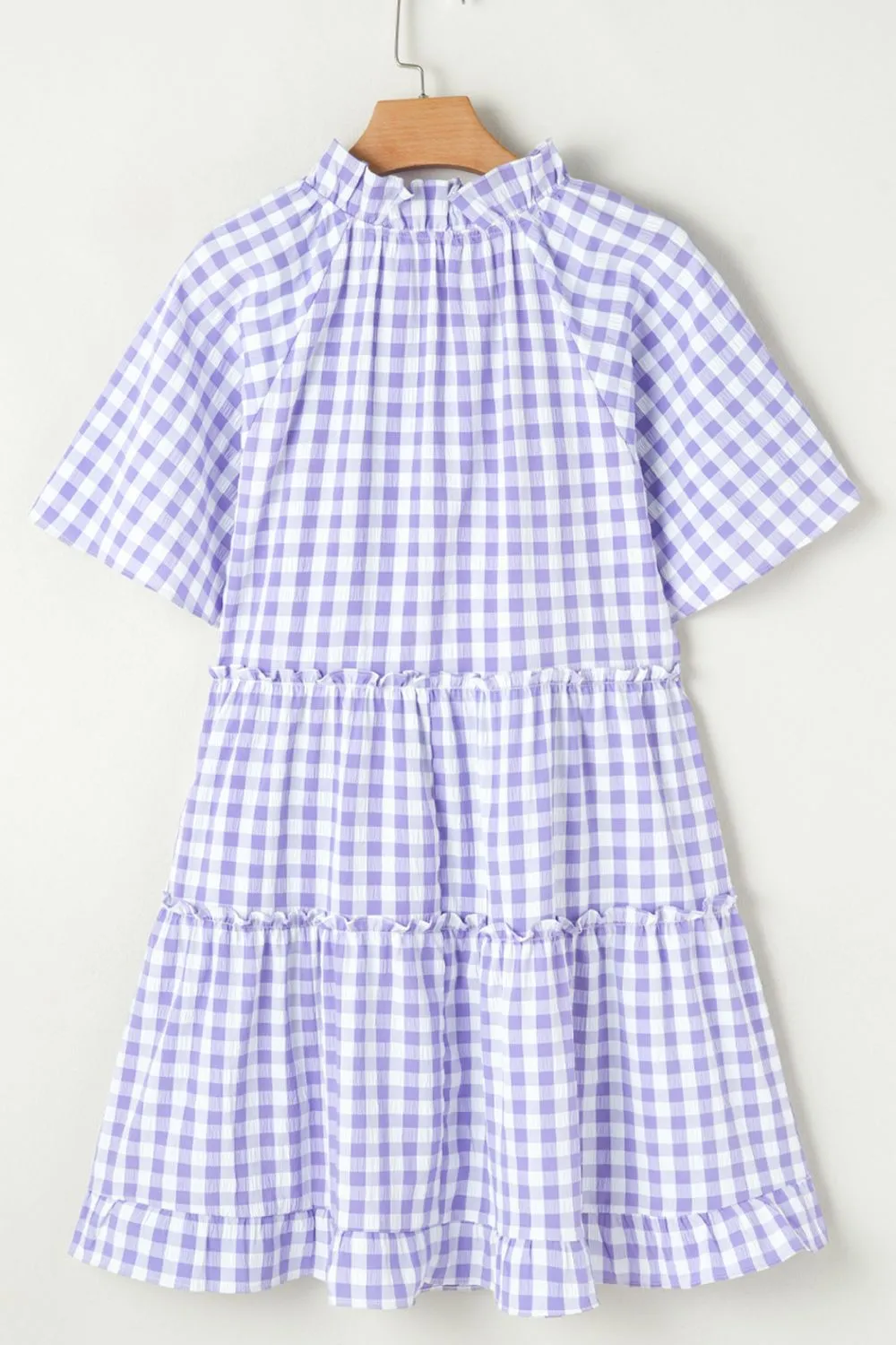 Hazel Blues® |  Plaid Tie Neck Short Sleeve Babydoll Mini Dress