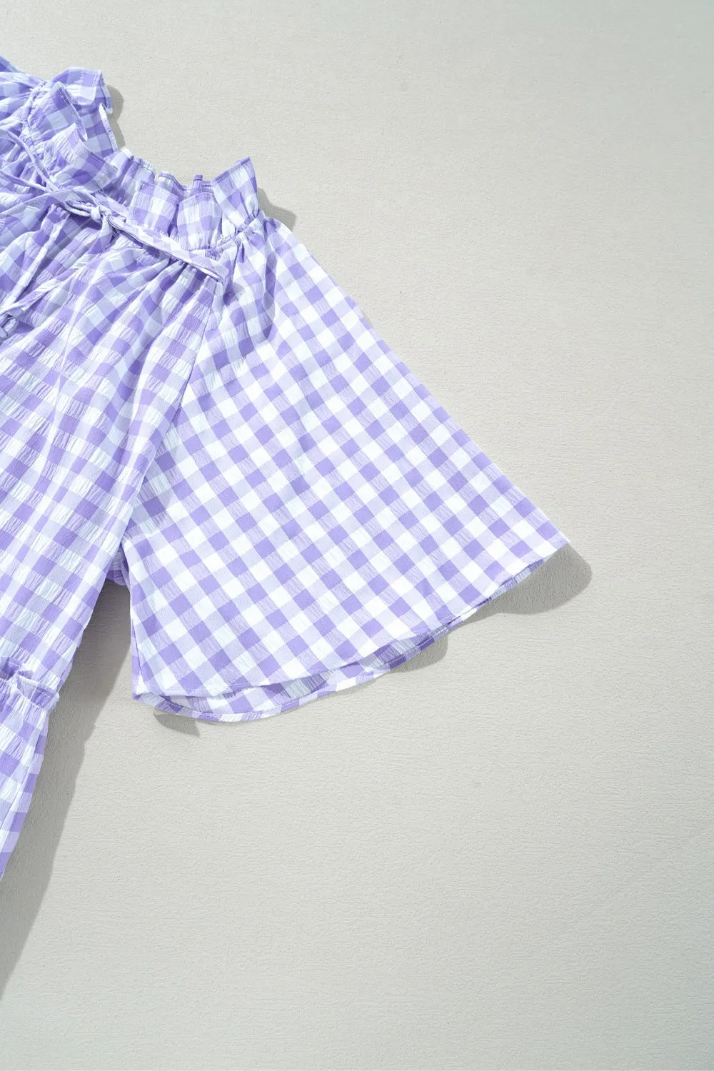 Hazel Blues® |  Plaid Tie Neck Short Sleeve Babydoll Mini Dress