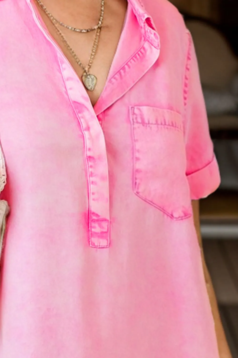 Hazel Blues® |  Pocketed Collared Neck Short Sleeve Denim Dress