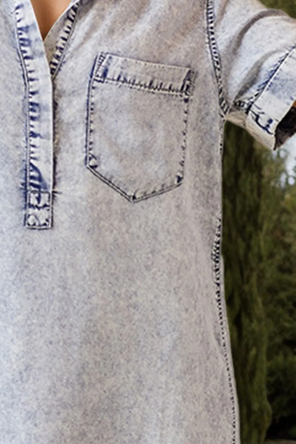 Hazel Blues® |  Pocketed Collared Neck Short Sleeve Denim Dress
