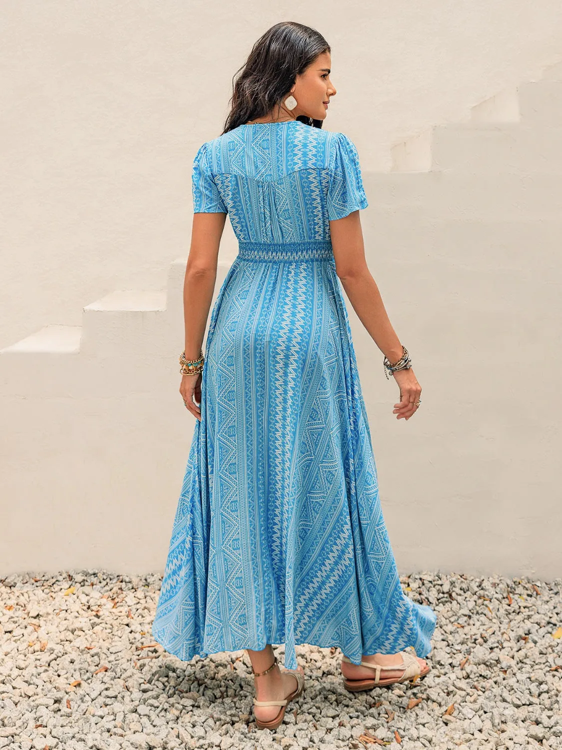 Hazel Blues® |  Printed Button Down Short Sleeve Maxi Dress