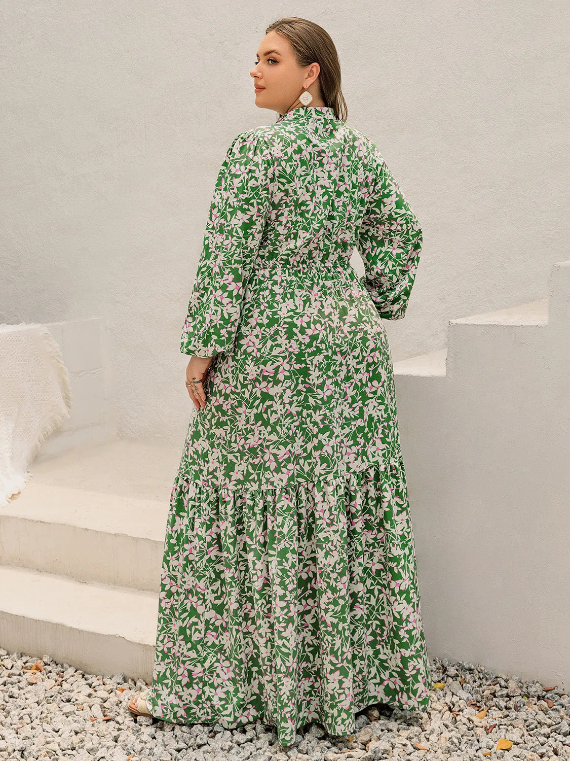 Hazel Blues® |  Printed Notched Long Sleeve Maxi Dress