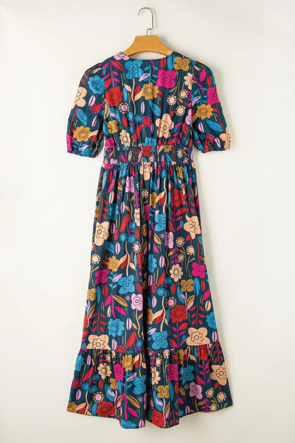 Hazel Blues® |  Printed Notched Puff Sleeve Midi Dress