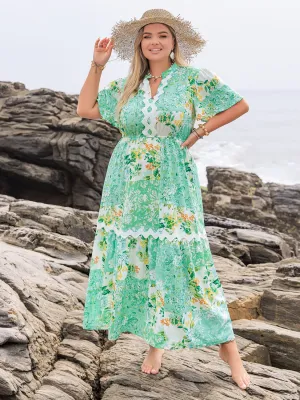 Hazel Blues® | Printed Notched Short Sleeve Maxi Dress