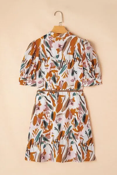 Hazel Blues® |  Printed Notched Short Sleeve Mini Dress