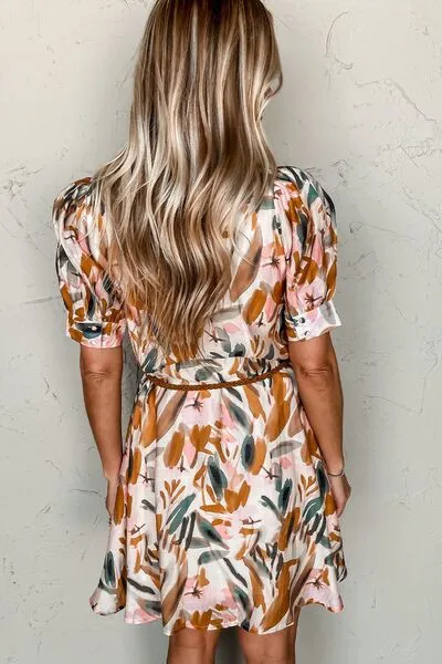 Hazel Blues® |  Printed Notched Short Sleeve Mini Dress