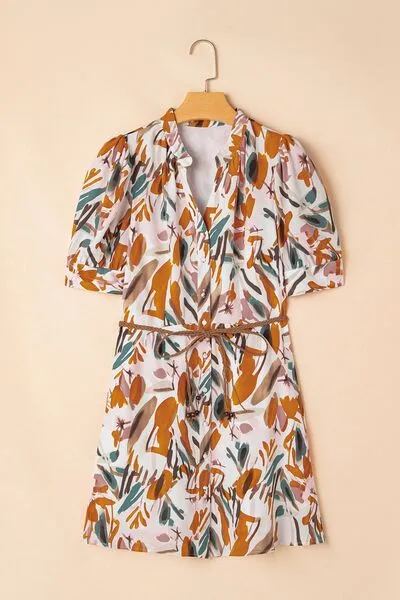 Hazel Blues® |  Printed Notched Short Sleeve Mini Dress