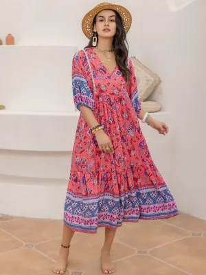 Hazel Blues® |  Printed Puff Sleeve Midi Dress