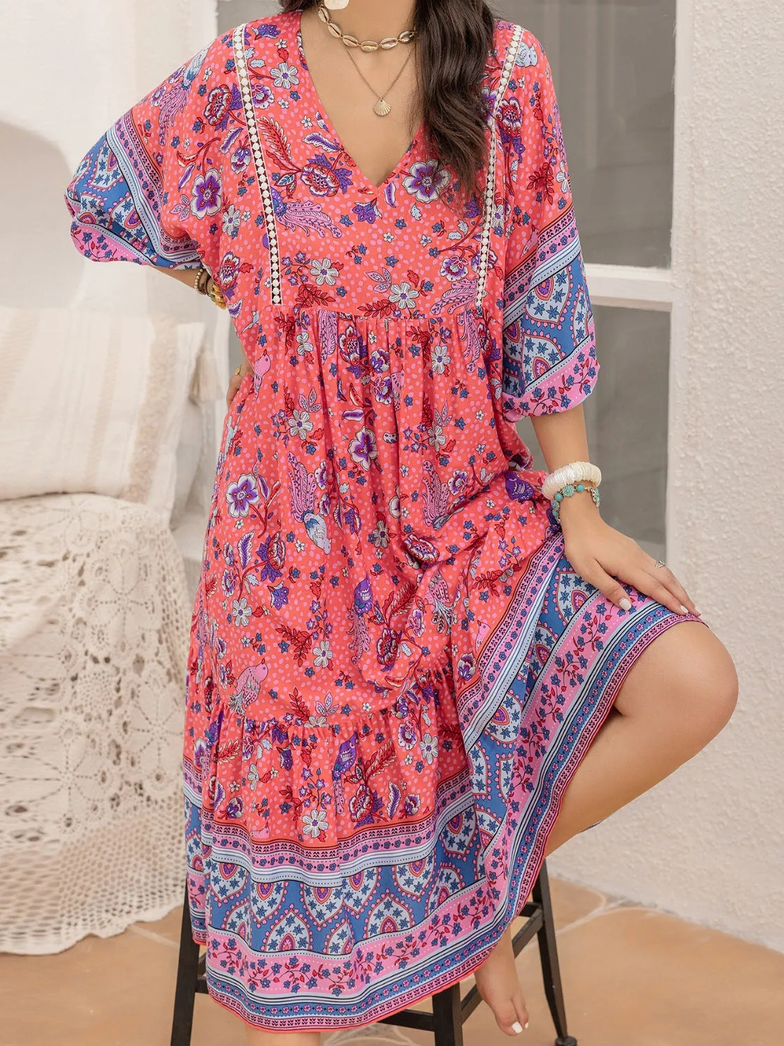 Hazel Blues® |  Printed Puff Sleeve Midi Dress