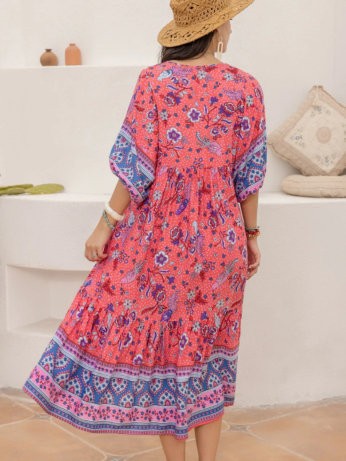 Hazel Blues® |  Printed Puff Sleeve Midi Dress