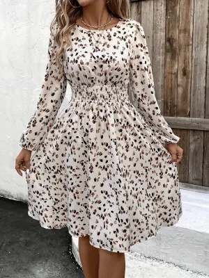 Hazel Blues® |  Printed Round Neck Long Sleeve Dress