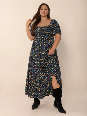 Hazel Blues® | Printed Short Sleeve Slit Tiered Maxi Dress