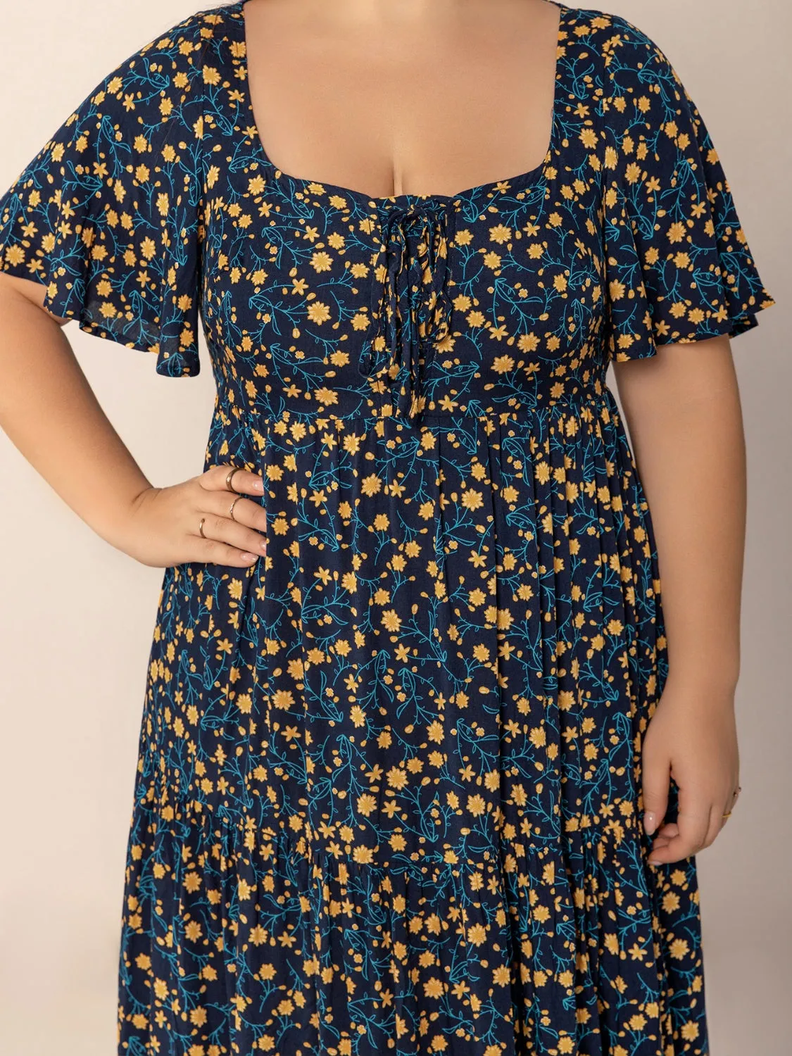 Hazel Blues® | Printed Short Sleeve Slit Tiered Maxi Dress