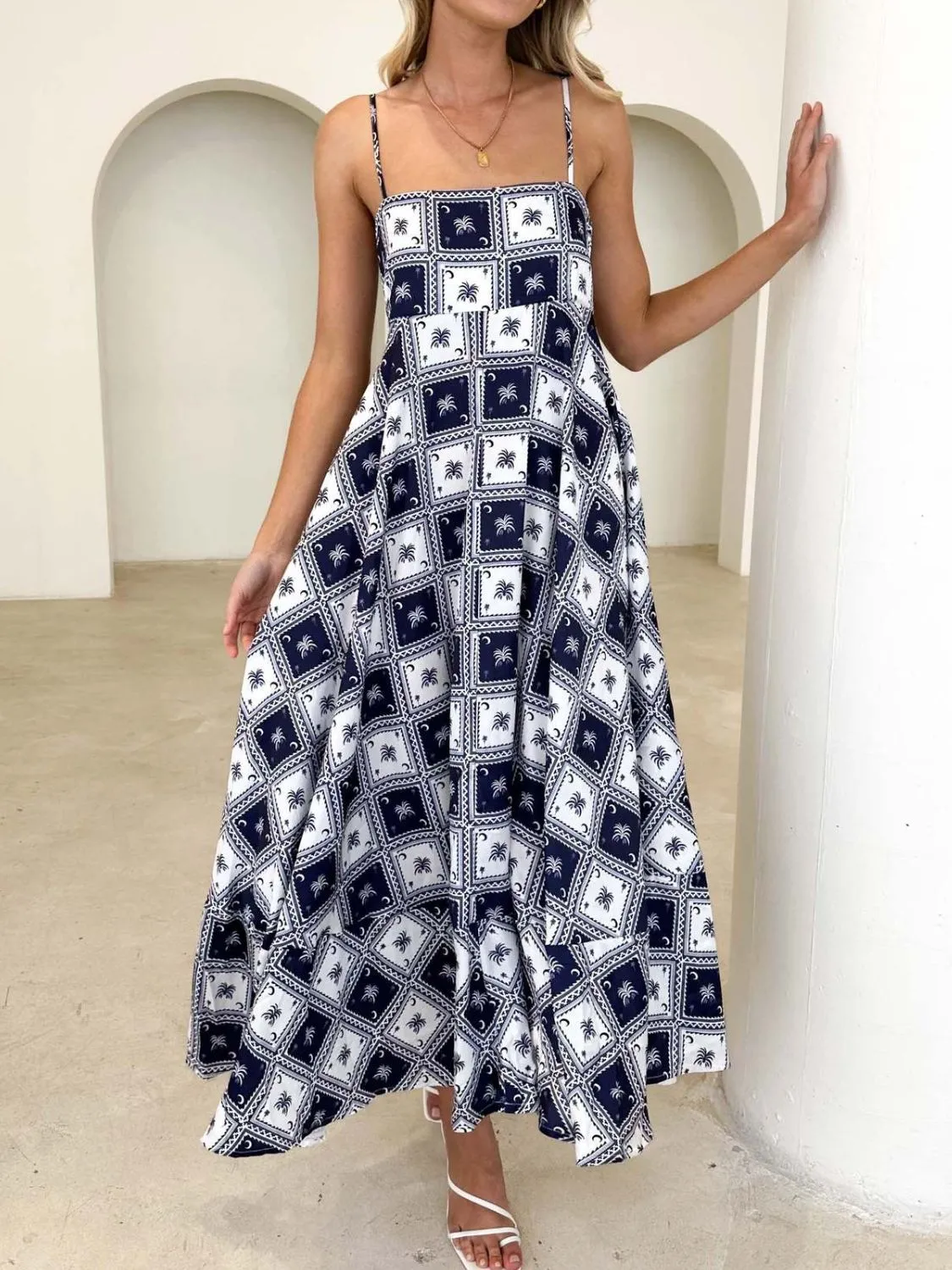 Hazel Blues® |  Printed Square Neck Midi Cami Dress