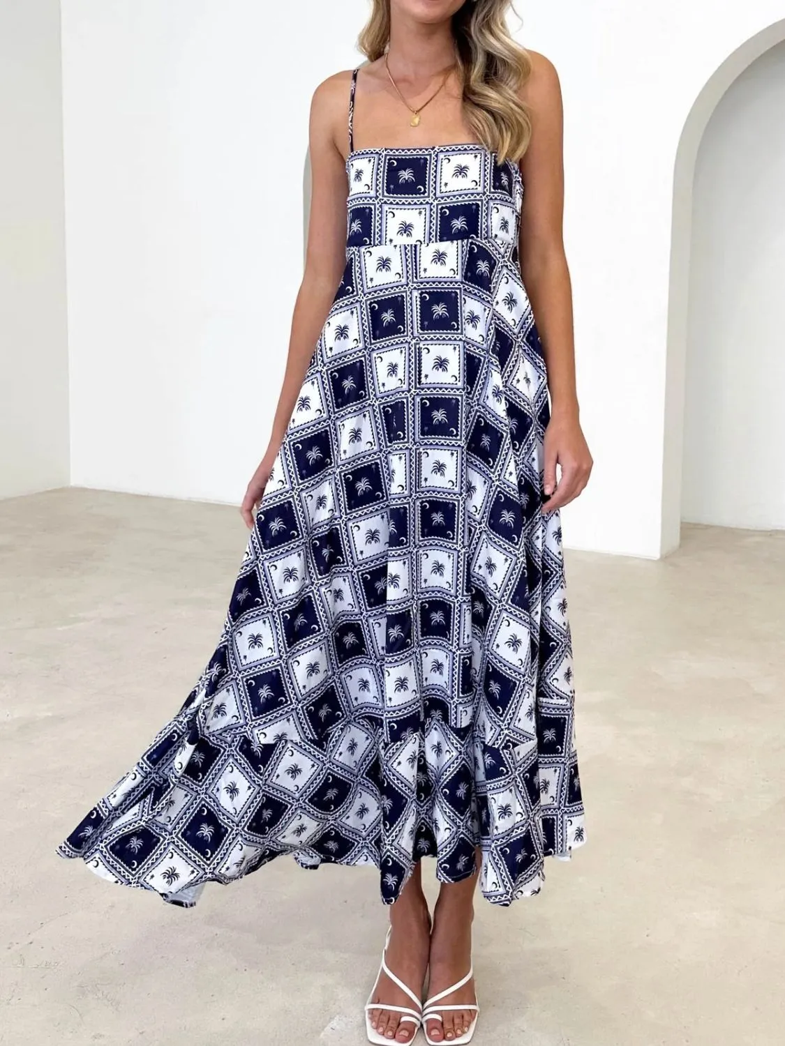 Hazel Blues® |  Printed Square Neck Midi Cami Dress
