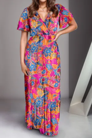 Hazel Blues® |  Printed Surplice Short Sleeve Maxi Dress