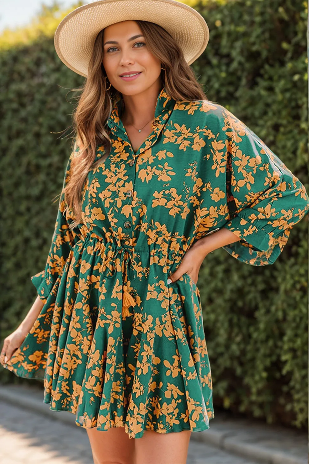 Hazel Blues® |  Printed Three-Quarter Sleeve Mini Dress