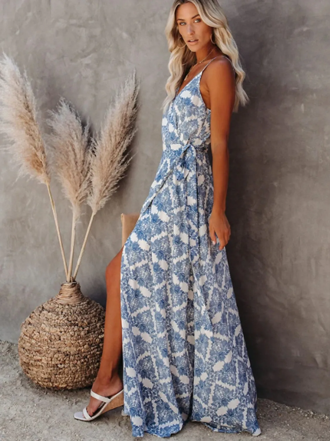 Hazel Blues® |  Printed Tied Maxi Cami Dress