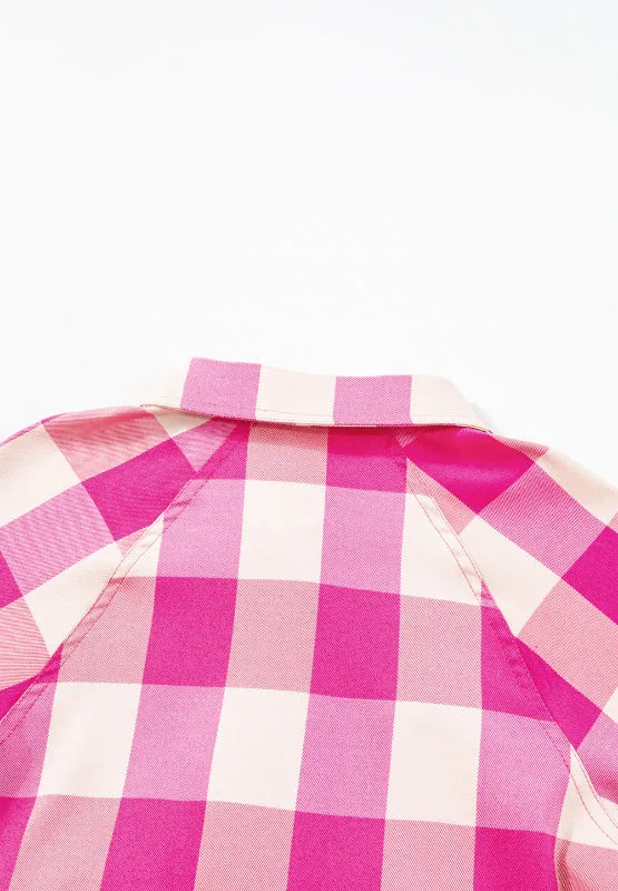 Hazel Blues® |  Ruched Plaid Three-Quarter Sleeve Shirt Dress