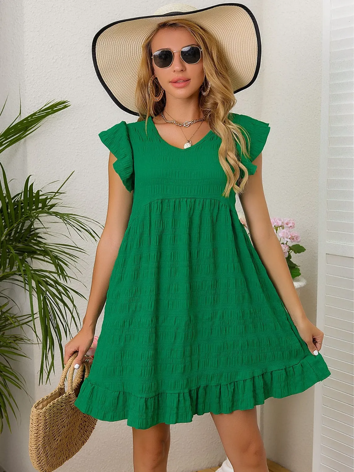 Hazel Blues® |  Ruffled Cap Sleeve Mini Dress