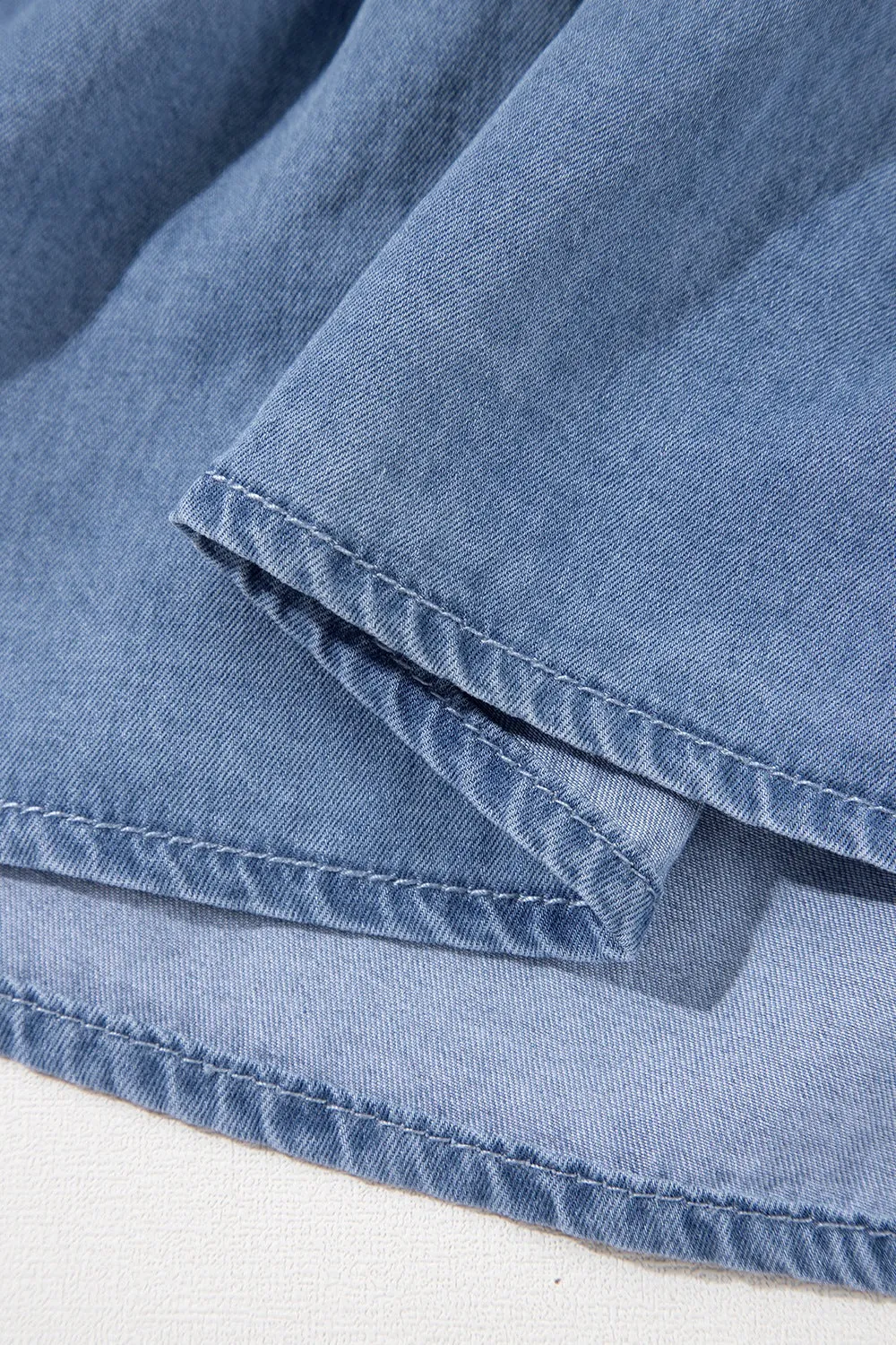Hazel Blues® |  Ruffled Hem Smocked Flutter Sleeve Denim Mini Dress