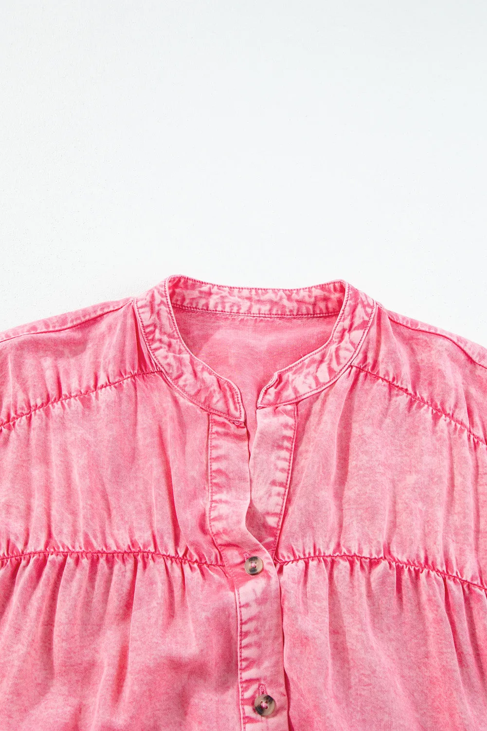 Hazel Blues® |  Ruffled Notched Cap Sleeve Denim Dress
