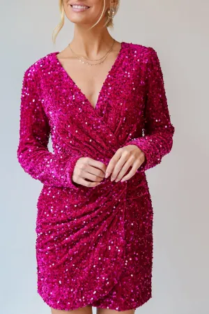 Hazel Blues® |  Sequin Surplice Long Sleeve Mini Dress