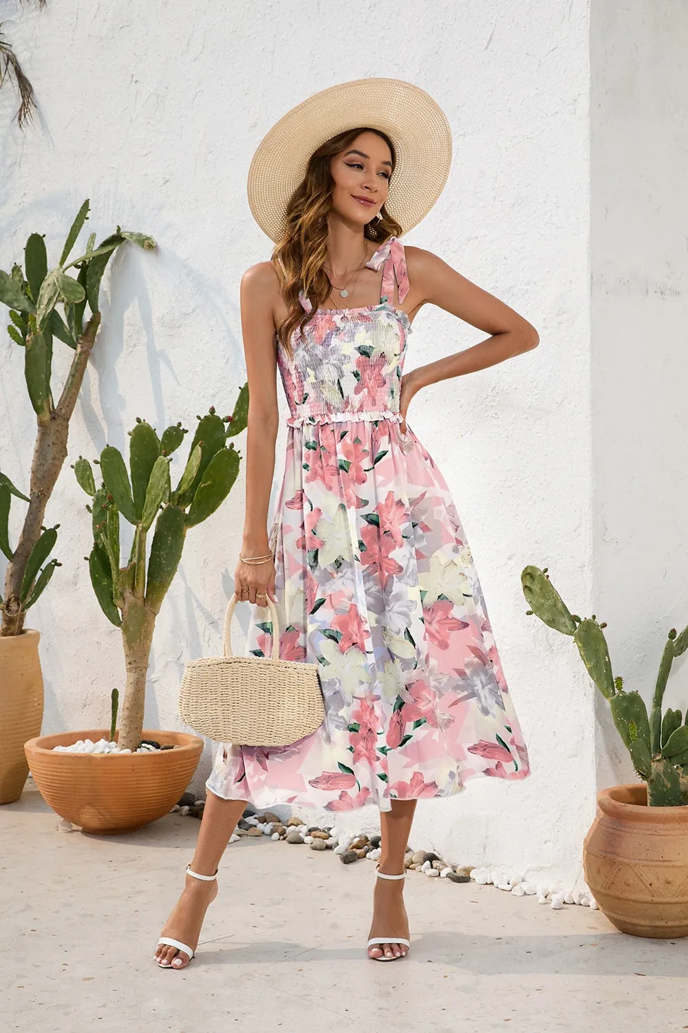 Hazel Blues® |  Smocked Printed Square Neck Midi Dress