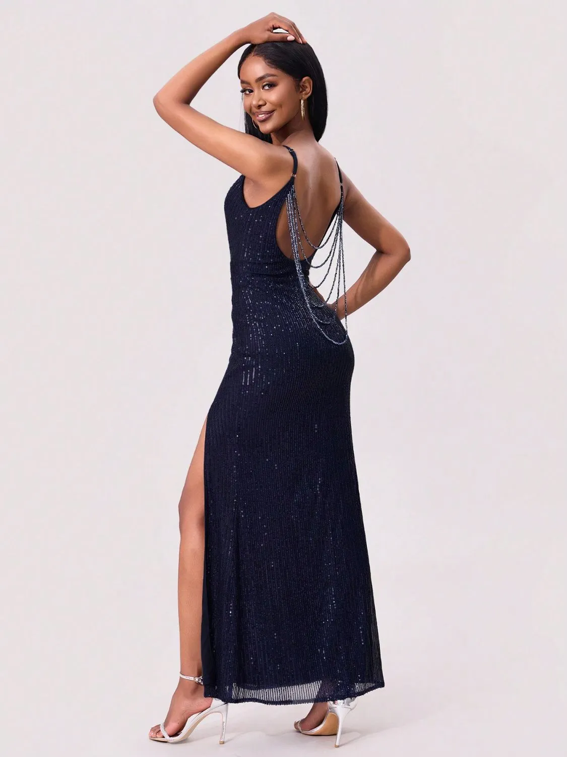 Hazel Blues® |  Split Sequin Backless Maxi Cami Dress