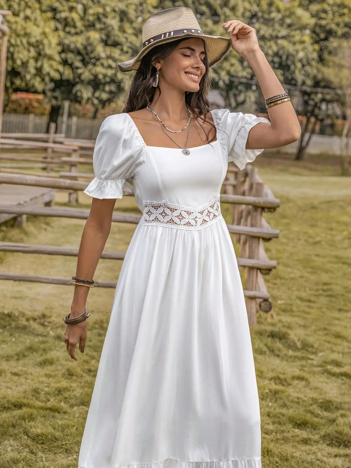 Hazel Blues® |  Square Neck Flounce Sleeve Midi Dress