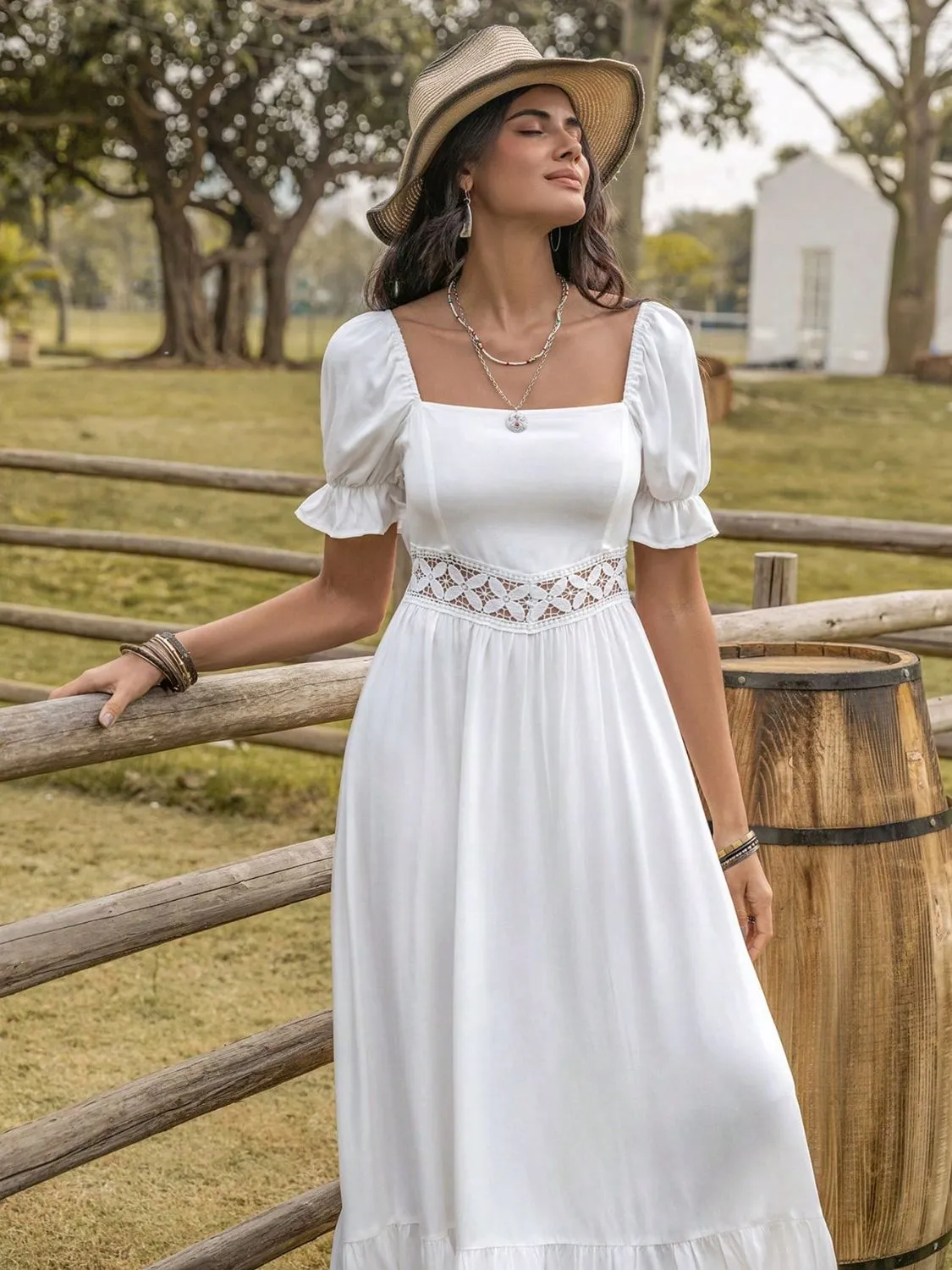 Hazel Blues® |  Square Neck Flounce Sleeve Midi Dress