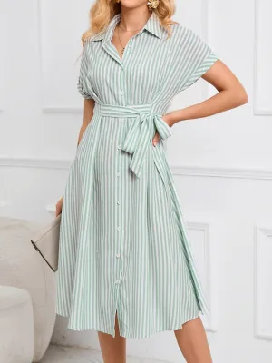Hazel Blues® |  Striped Short Sleeve Tie Waist Midi Dress