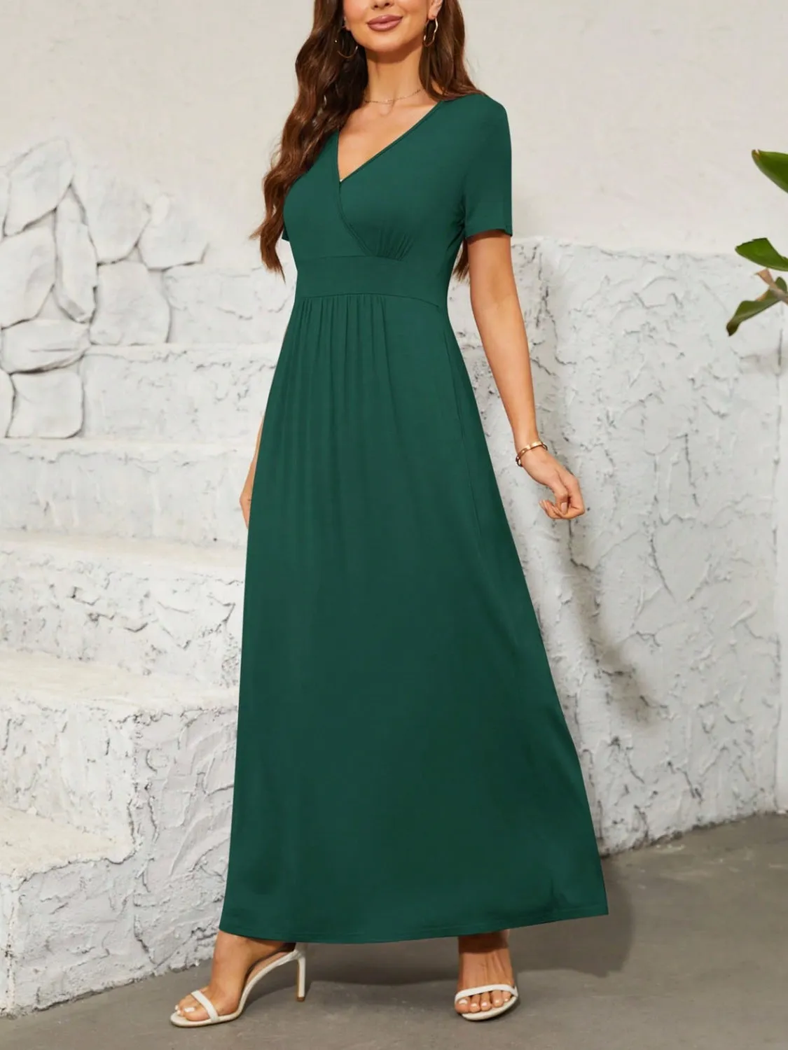 Hazel Blues® |  Surplice Short Sleeve Maxi Dress