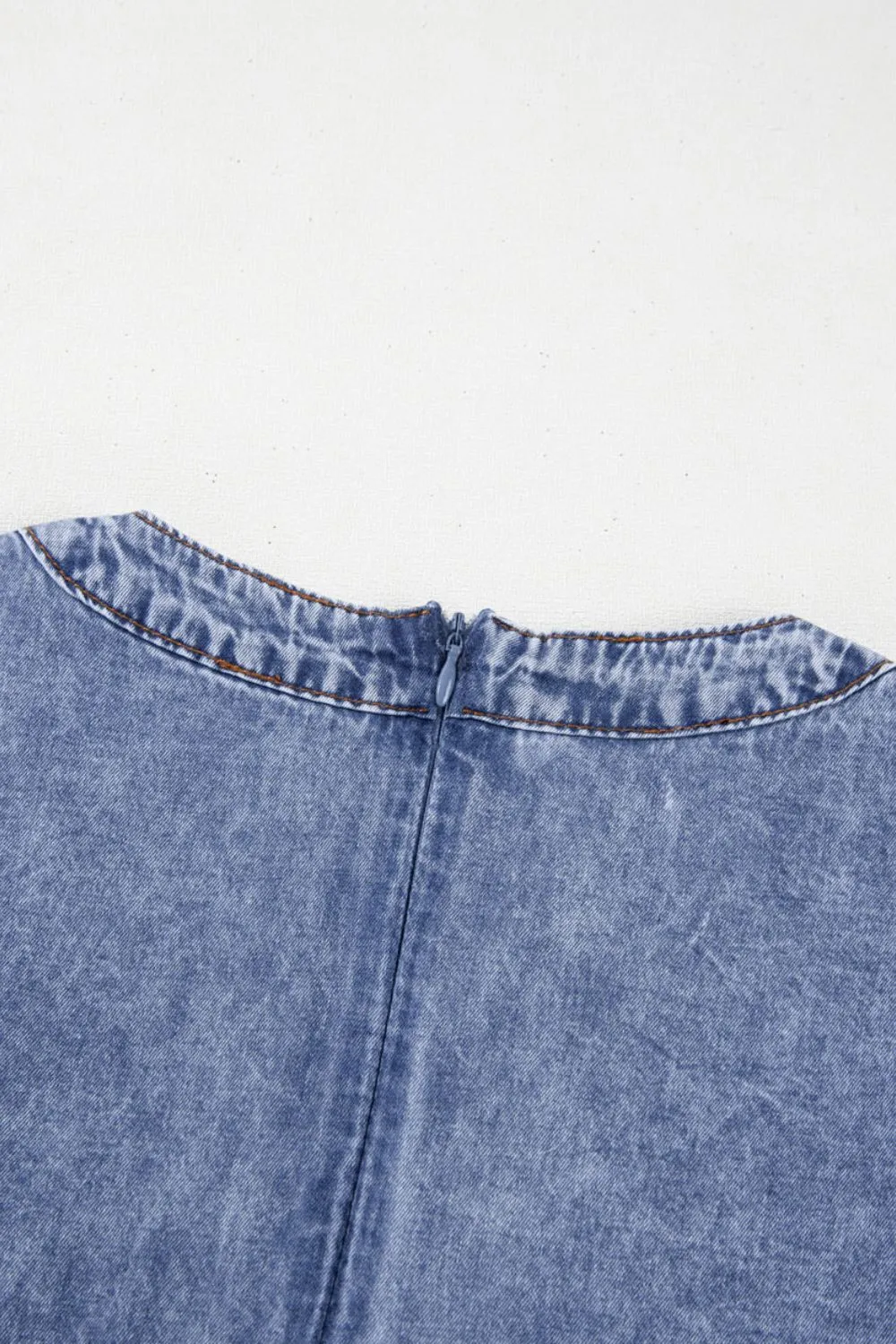 Hazel Blues® |  Tie V Neck Tucking Detail Short Sleeve Denim Dress