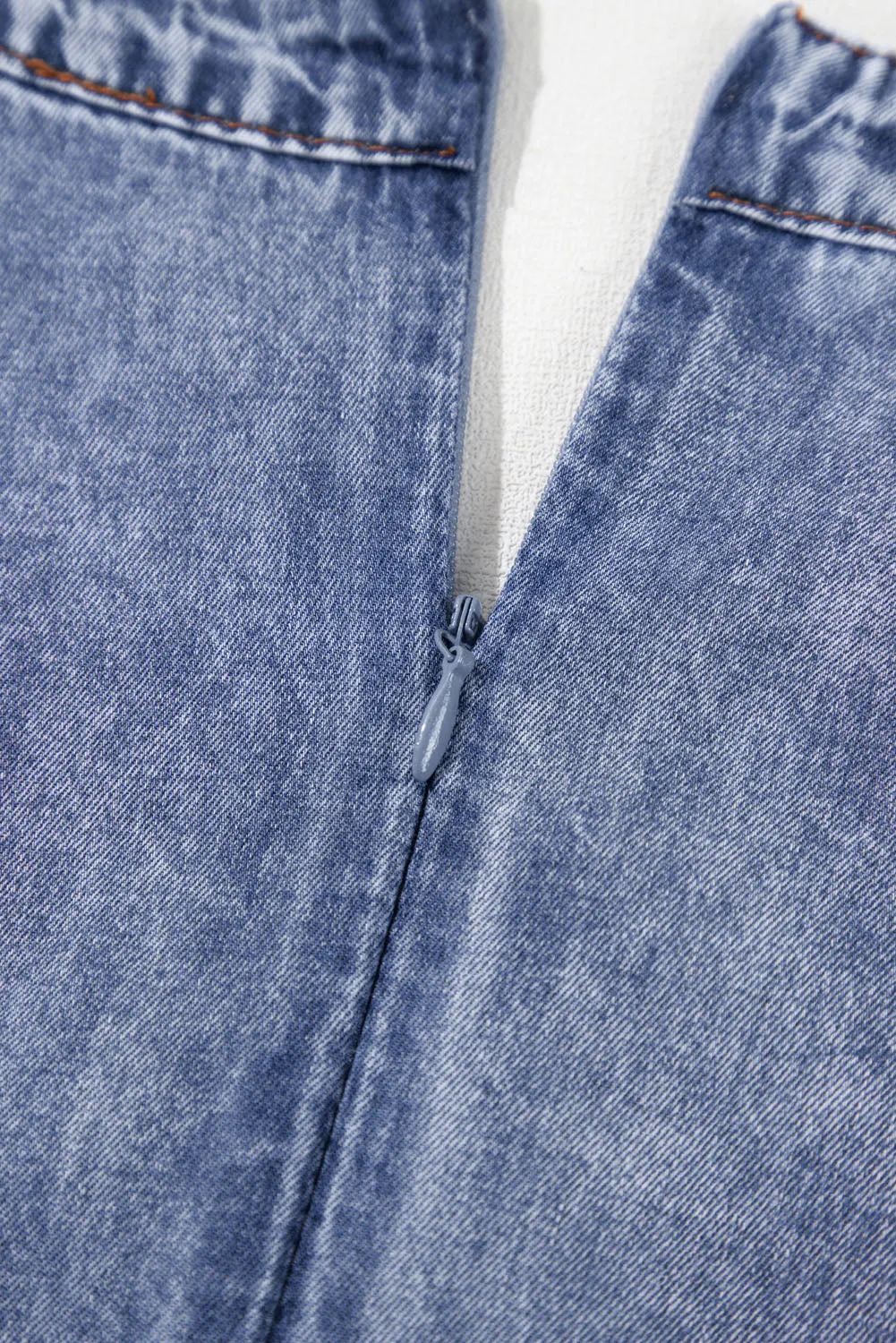 Hazel Blues® |  Tie V Neck Tucking Detail Short Sleeve Denim Dress