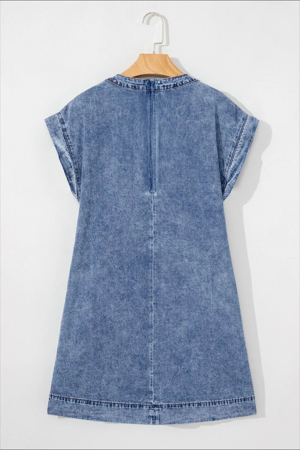 Hazel Blues® |  Tie V Neck Tucking Detail Short Sleeve Denim Dress