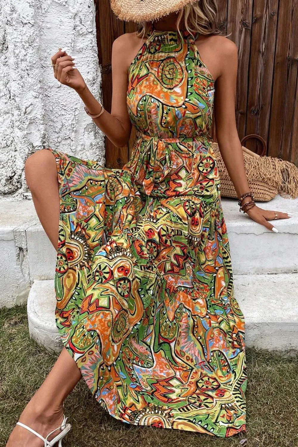 Hazel Blues® |  Tied Floral Sleeveless Dress