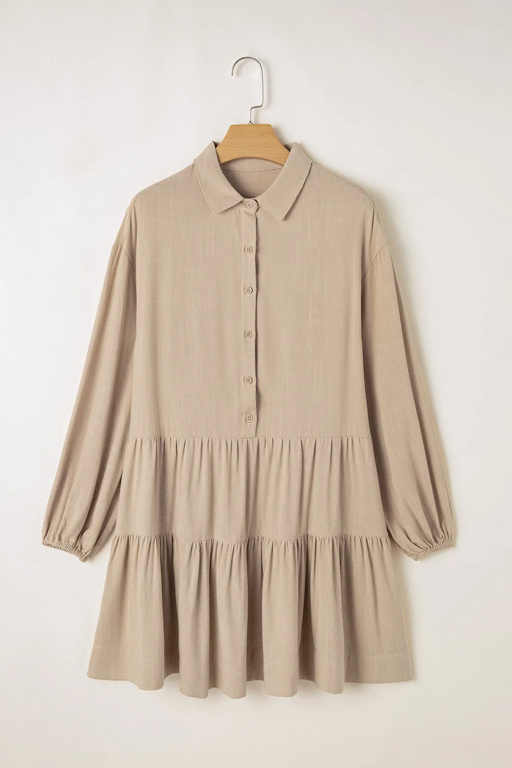 Hazel Blues® |  Tiered Collared Neck Balloon Sleeve Shirt Dress