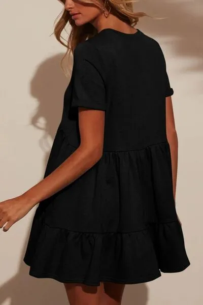 Hazel Blues® |  Tiered Round Neck Short Sleeve Mini Dress