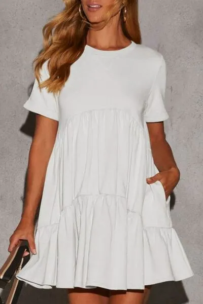 Hazel Blues® |  Tiered Round Neck Short Sleeve Mini Dress
