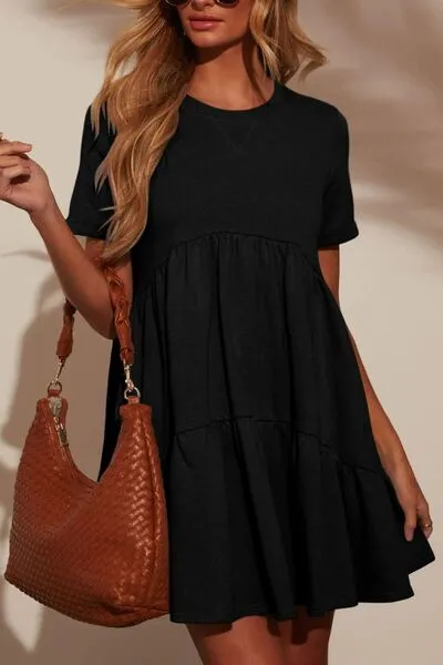 Hazel Blues® |  Tiered Round Neck Short Sleeve Mini Dress